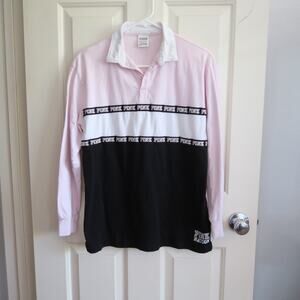 Victoria’s Secret PINK Rugby Long Sleeve Polo T-Shirt Women’s Size XS Y2K